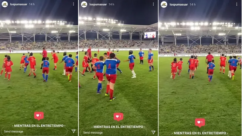 Micuții rugby-ști de la RC Grivița și CS Steaua, pe contul de Intagram al naționalei Argentinei în timp ce disputau un meci demonstrativ în pauza celor mari Foto: Instagram