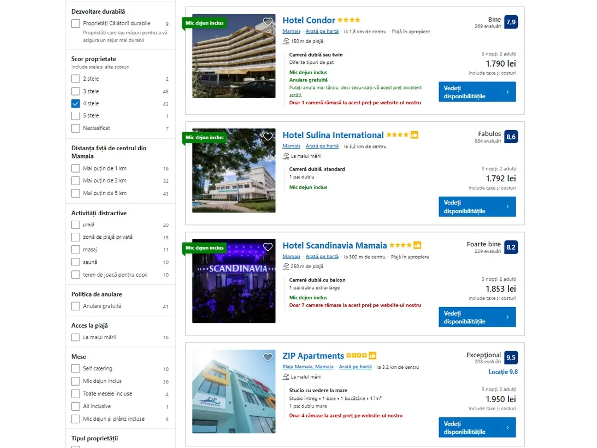 90 € camera de hotel de 4* cu vedere la mare la Balcic în iunie, de la 120 € în Mamaia/Constanța - Foto: captură ecran