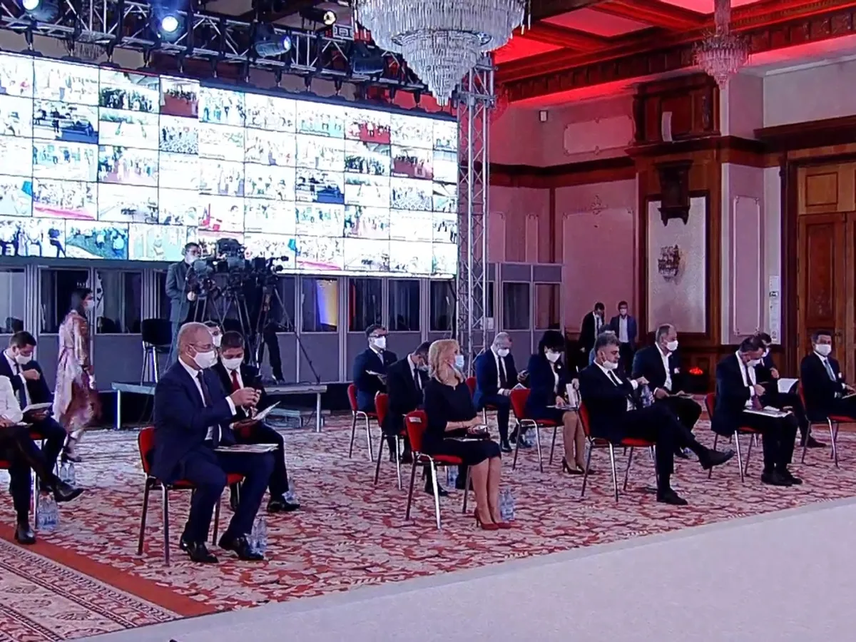 Vasile Dâncu, Gabriela Firea, Marcel Ciolacu, Paul Stănescu și Olguța Vasilescu. Sursa: Captură video PSD
