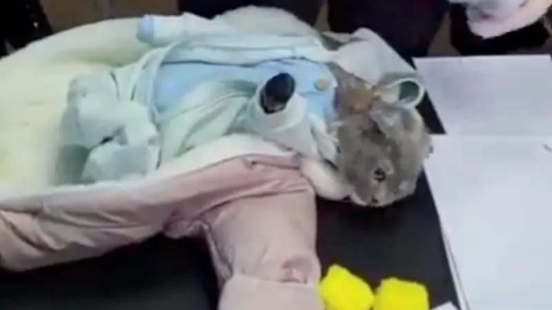 Pisica deghizată în bebeluș - Foto: Captură video Twitter