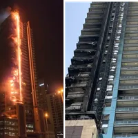 Incendiu de proporții la un zgârie-nori de 35, lângă cea mai înaltă clădire de pe planetă - FOTO: Twitter/CyberRealms1