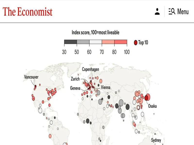 Indicele Economist al calității vieții în orașele din lume. Bucureștiul a intrat în „Top 80” - Foto: economist.com