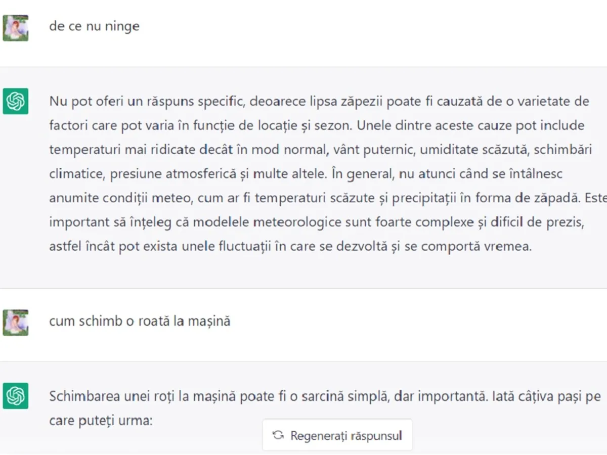 Conversație cu Chat GPT Foto: captură ecran
