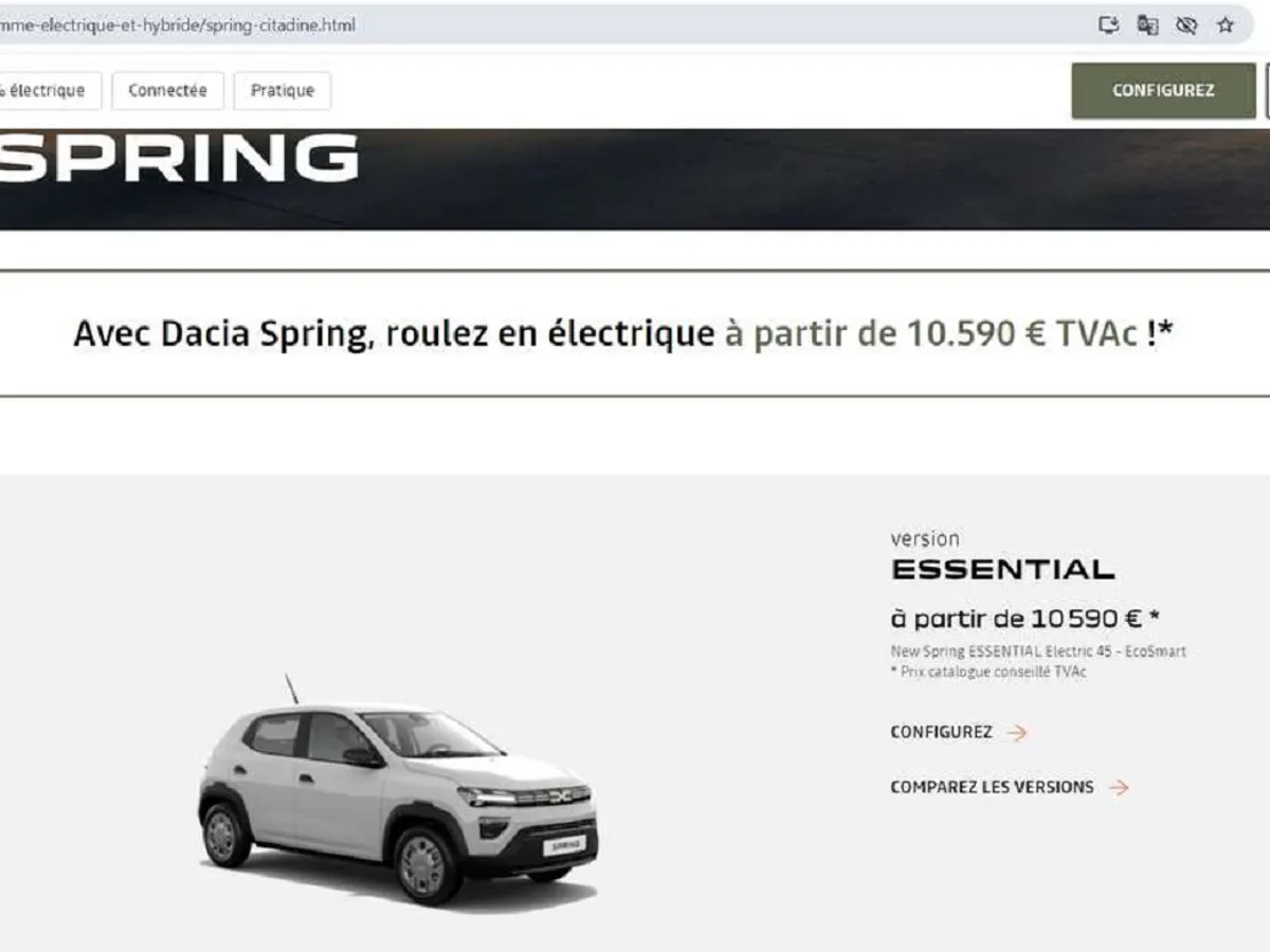 Românii, mai „bogați”? Dacia Spring: 10.240 € - Luxemburg, 10.590 € - Belgia, 16.900 € - România - Foto: captură ecran