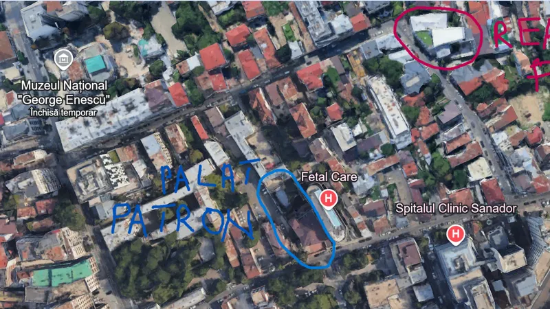 Trei minute face patronul Realitatea Plus de la reședința sa la televiziunea sa. Sursă foto: Google Earth
