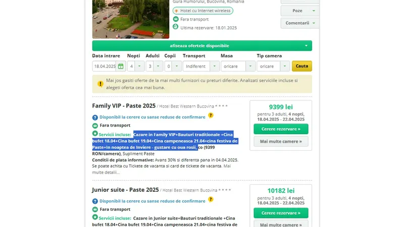 Vacanța de Paște? În Deltă sau Bucovina, mai scump ca la All Inclusive în Bulgaria, Grecia, Egipt - Foto: captură ecran