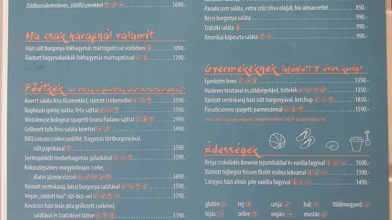 Meniu la restaurantul Vitorlás Bisztró Keszthely. / Foto: Vitorlás Bisztró Keszthely