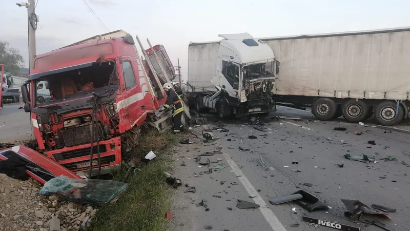 Două TIR-uri, transformate în mormane de fiare după ce s-au lovit frontal pe DN17 / Foto: infotraficromania.ro