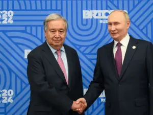 Șeful ONU nu mai e primit la Kiev după ce a dat mâna cu Putin la summitul BRICS