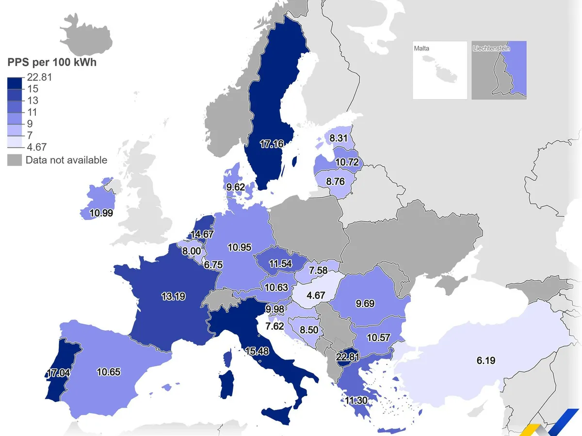 Prețurile gazului raportate la PPS în Europa - Foto: ec.europa.eu