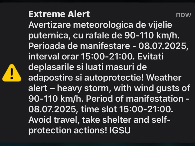 RO-ALERT în Cluj de furtuni puternice. Codul roșu vine cu rafale de vânt de 110 km/h - Foto: Screenshot
