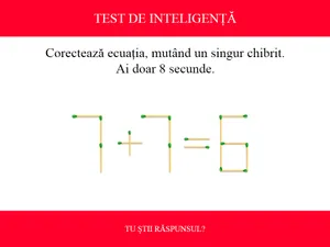 TEST DE INTELIGENȚĂ Corectează ecuația 7+7=6, mutând un singur chibrit. Ai doar 8 secunde - Foto: Colaj Newsweek / mindyourlogic.com