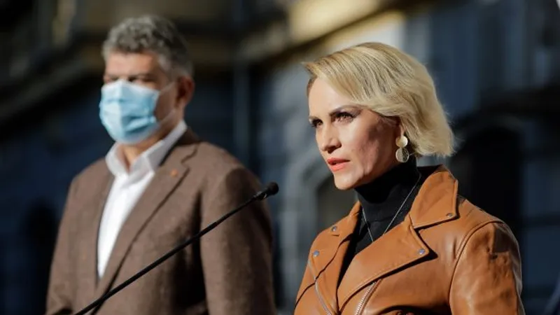 Marcel Ciolacu (fundal) și Gabriela Firea/FOTO: Inquam Photos/George Călin