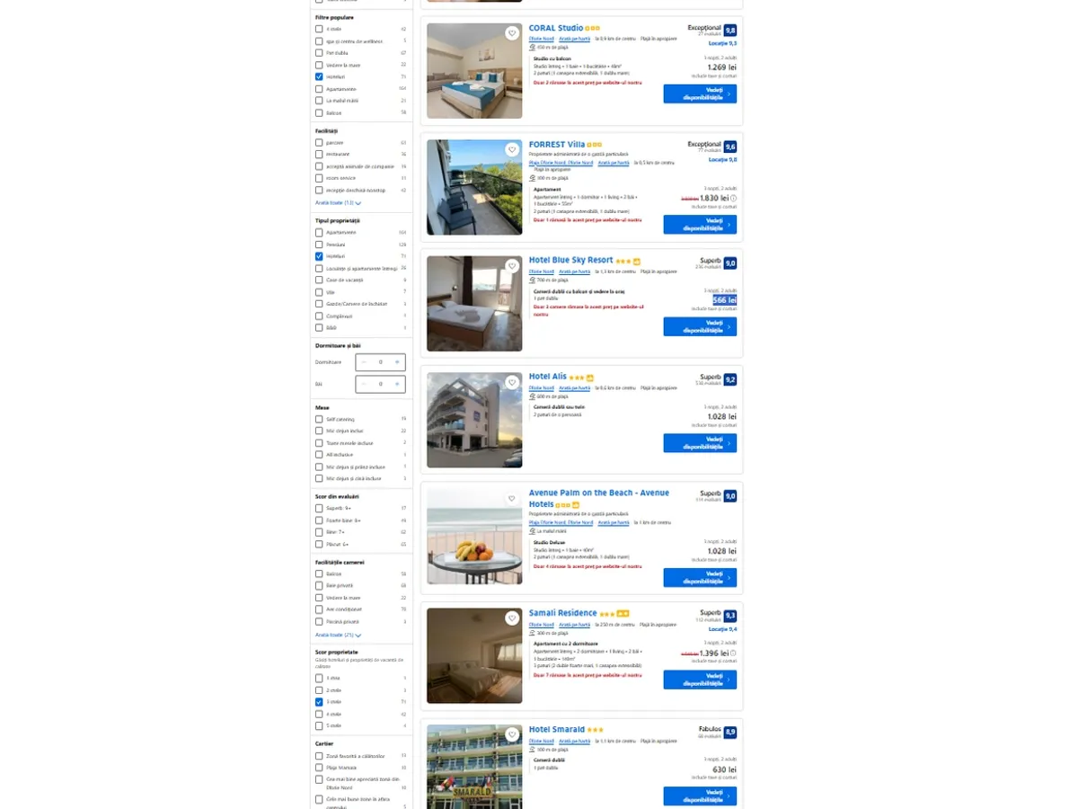 Vacanță last-minute de 1 Mai pe Litoral? În Mamaia, te poate costa și 5.500 € doar cazarea - Foto: captură ecran Booking