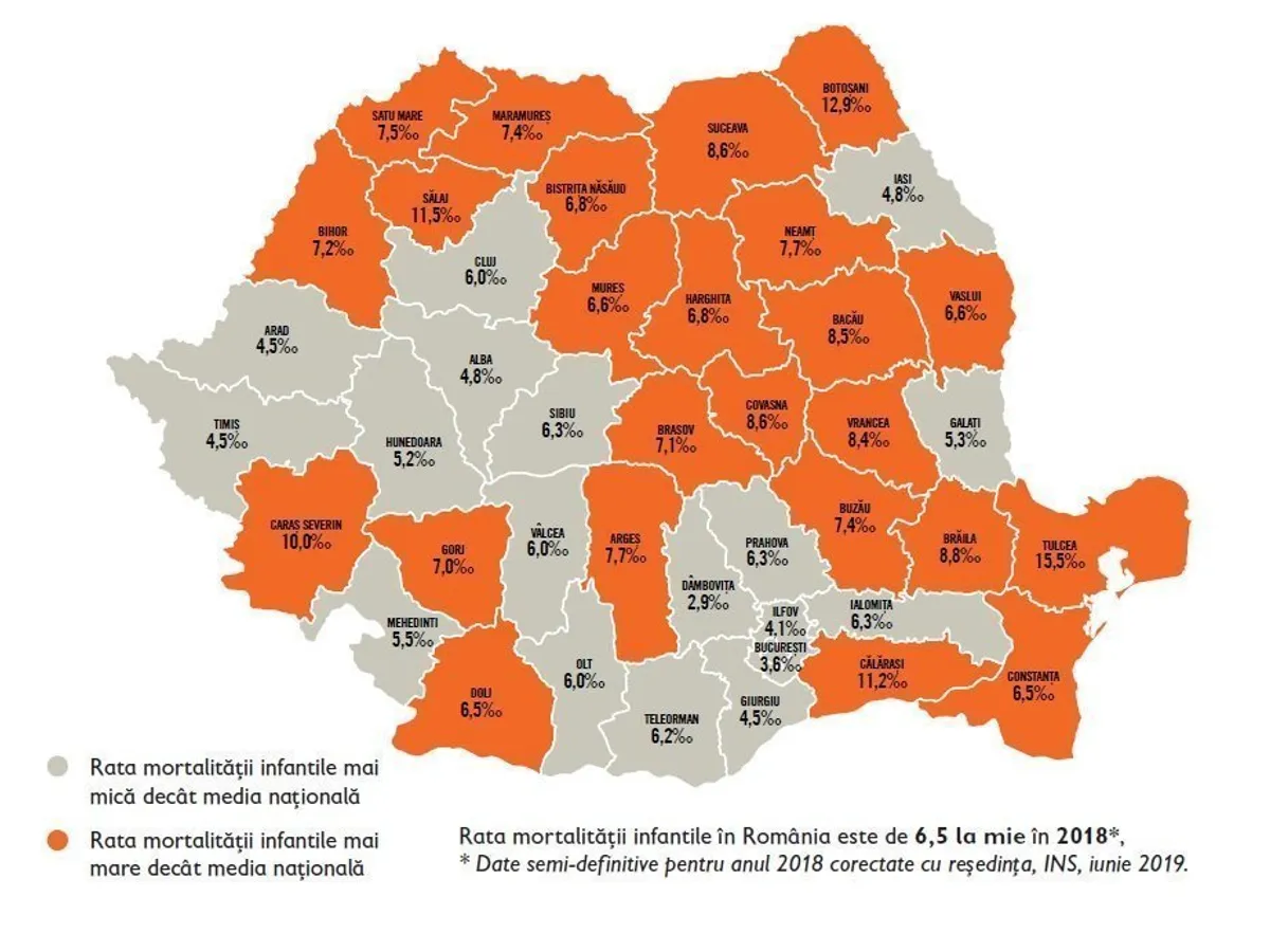 Harta mortalității infantile. Sursa: Salvați Copiii