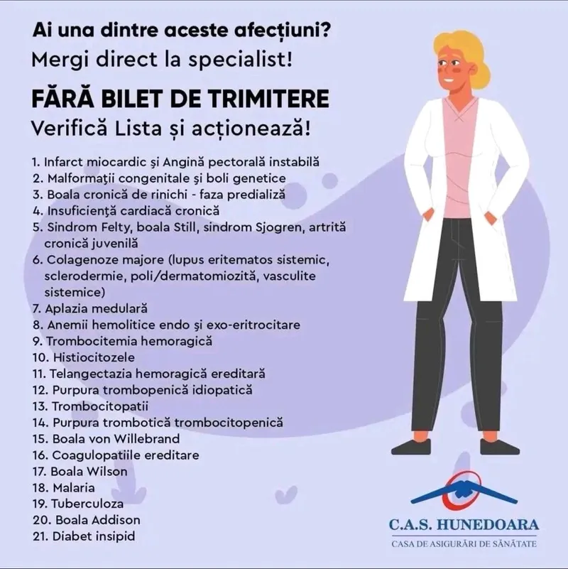 Boli pentru care nu ai nevoie de bilet de trimitere - Foto: Casa de Sănătate
