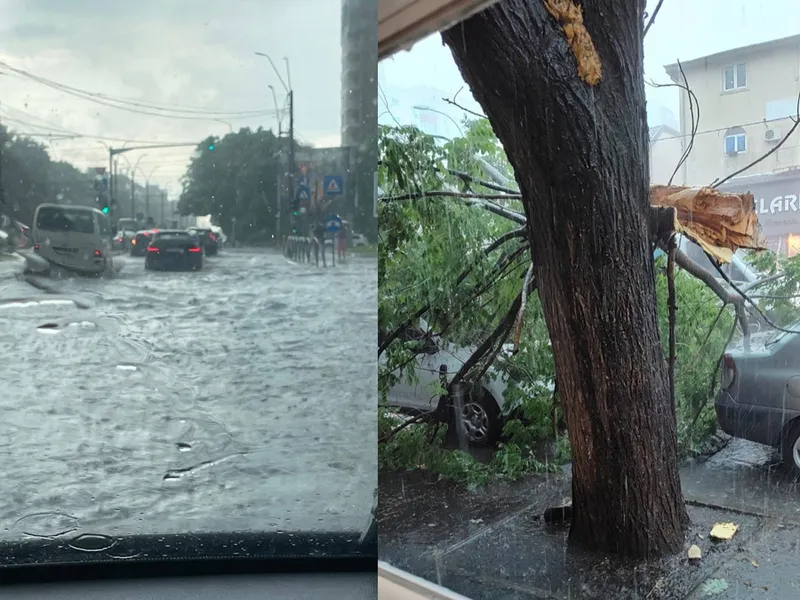Furtună puternică în București. Copaci căzuți, străzi inundate. Cinci avioane nu au putut ateriza - Foto: Colaj / Meteoplus Facebook