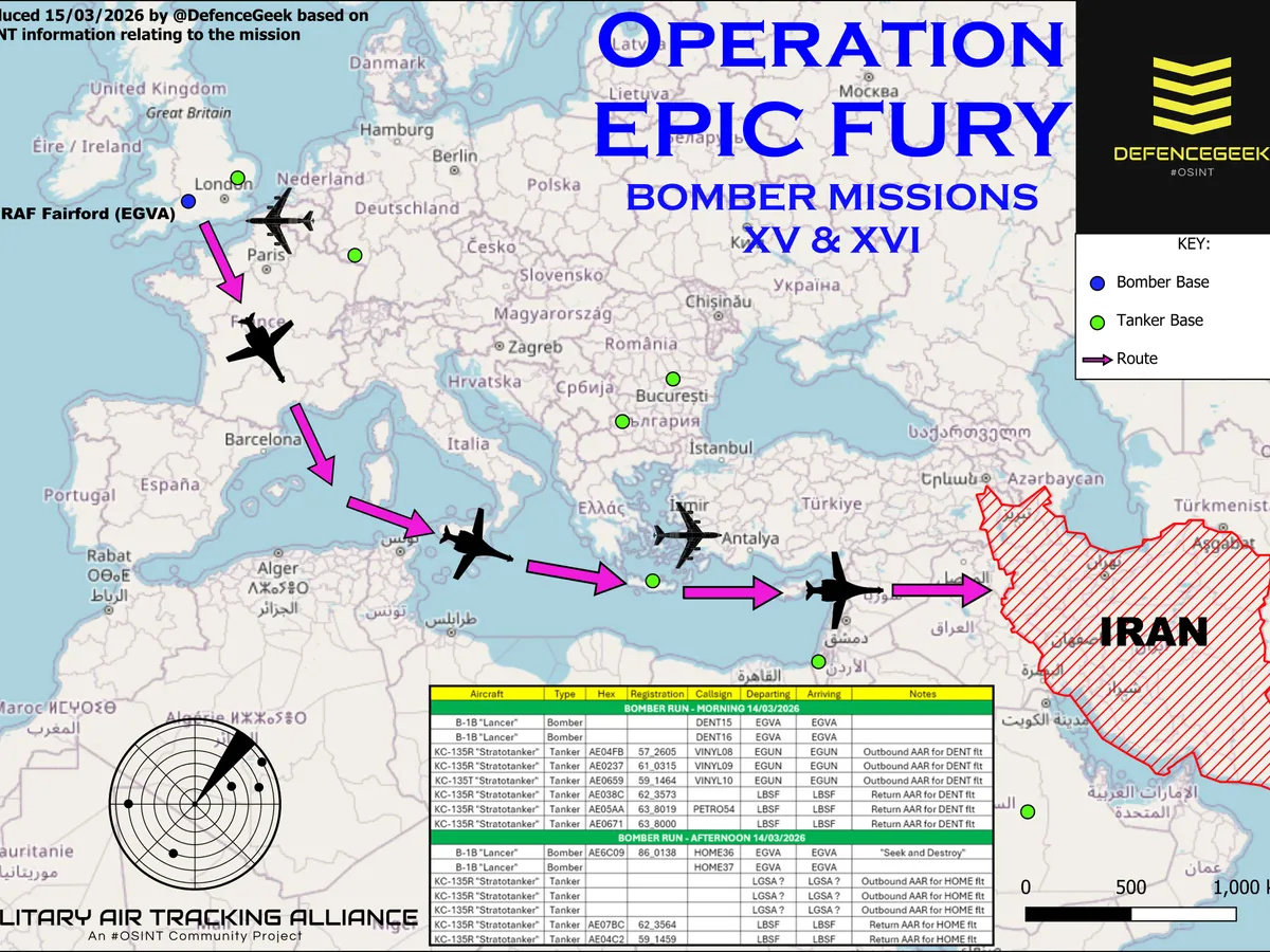 Bombardierele SUA atacă masiv Iran de la o bază din Marea Britanie - Foto: Military Air Tracking Alliance