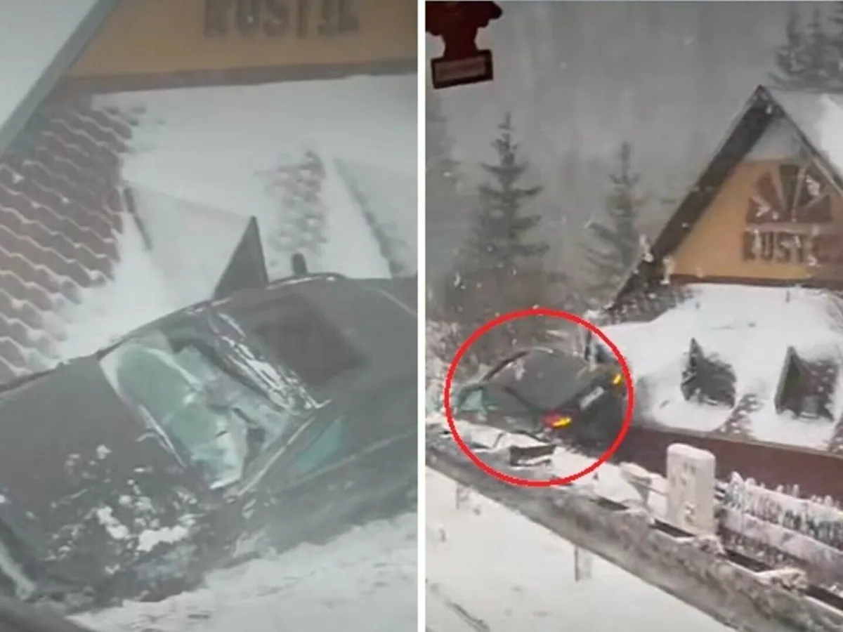 Mașină pe acoperiș Foto: Facebook