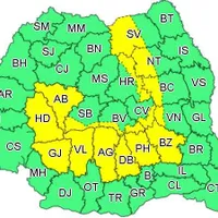 Harta județelor sub cod galben de instabilitate atmosferică până duminică, 27 iunie, ora 22.00 Foto: INMH