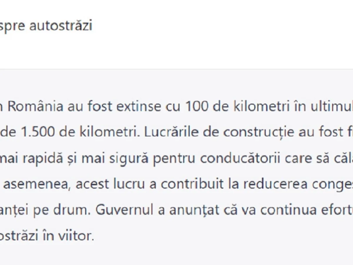 Chat GPT a scris o știre despre autostrăzi Foto: captură ecran