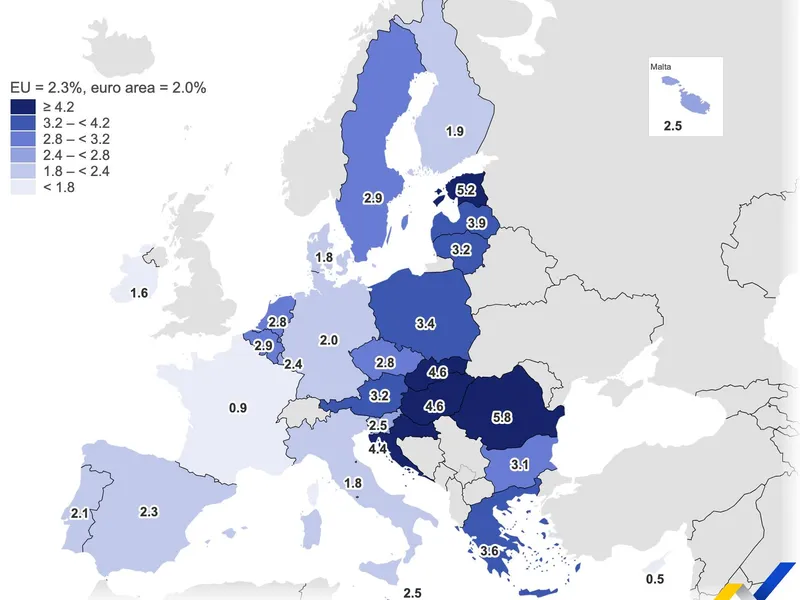 România, campioana inflației în UE. E dublă ca în Bulgaria. Ce se va întâmpla după creșterea TVA? - Foto: Eurostat