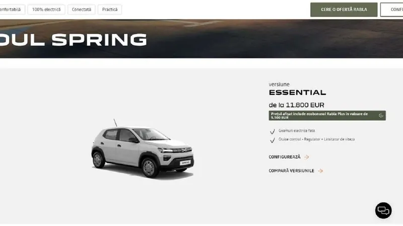 Românii, mai „bogați”? Dacia Spring: 10.240 € - Luxemburg, 10.590 € - Belgia, 16.900 € - România - Foto: captură ecran