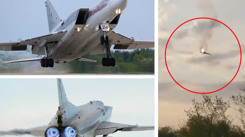 Momentul în care un bombardier rusesc de 40.000.000$ se prăbușește rotindu-se în flăcări - Foto: X/ @shakelahmad0331 - Colaj Newsweek