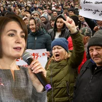 Proteste anti-românești declanșate de prorușii din Moldova în timpul viziei Maiei Sandu în Găzăuzia - Foto: Profimedia images
