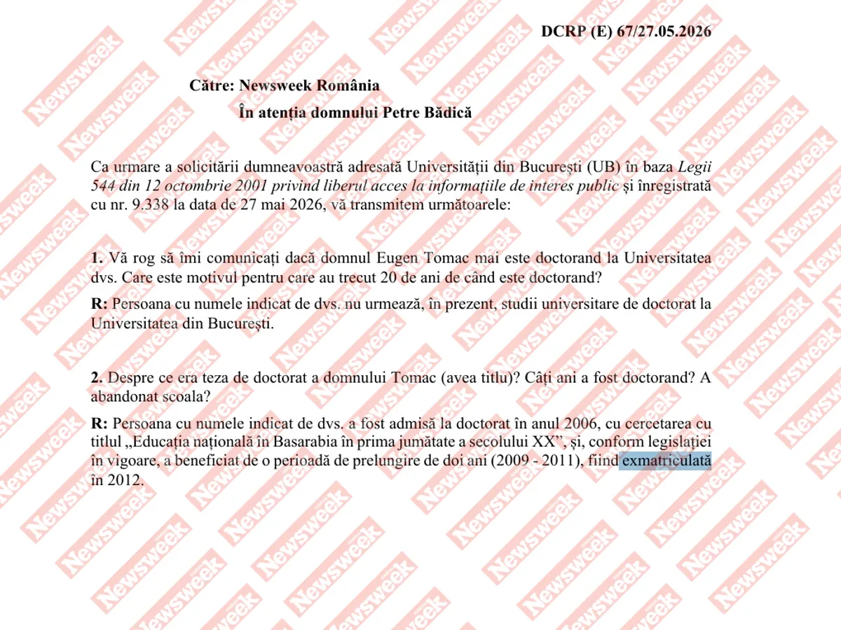 Răspunsul Universității București - Foto: Newsweek