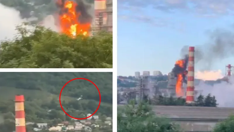 Explozie puternică la o rafinărie Rosneft de la Marea Neagră după un atac cu drone ucrainene - Foto: Twitter/ technicznybdg - Captură foto