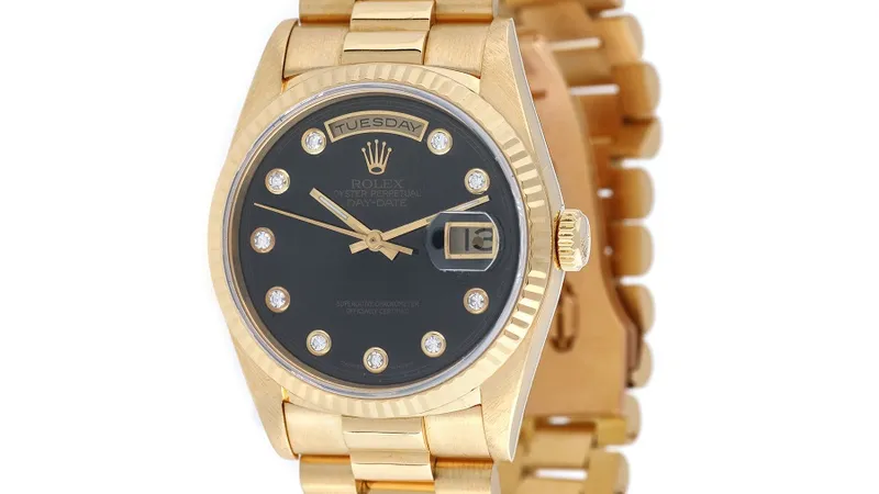 Ceas Rolex Day-Date President din aur, de mână, bărbătesc, decorat cu diamante, din colecția unui fost șef de stat al României