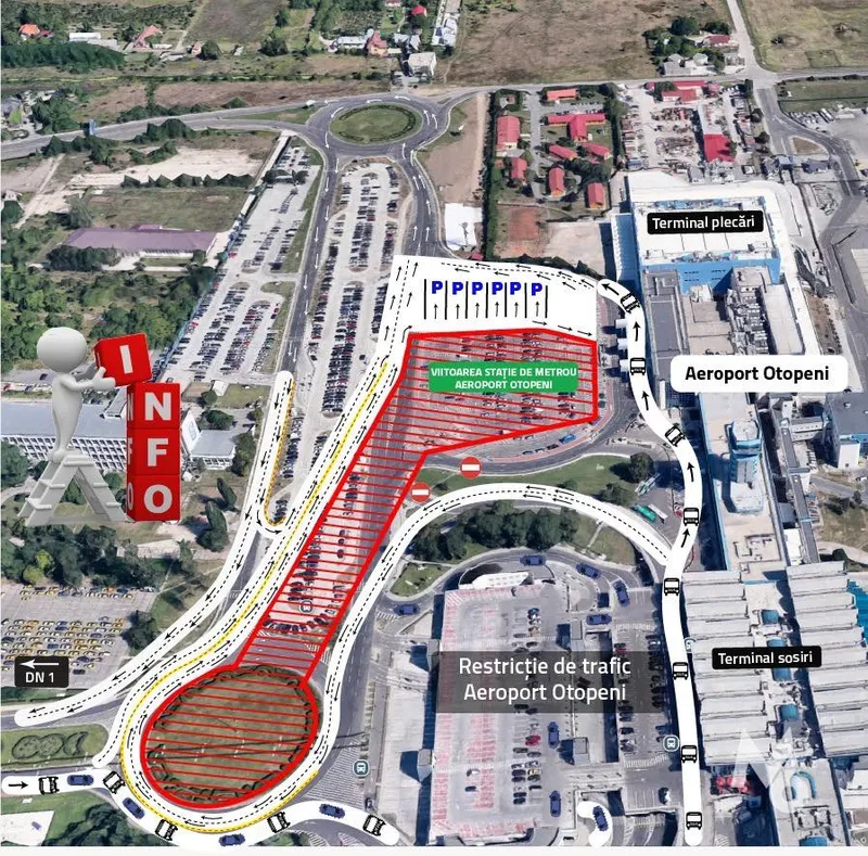 Harta noilor fluxuri de trafic auto la Aeroportul Otopeni - Foto: Facebook / Bucharest Airports