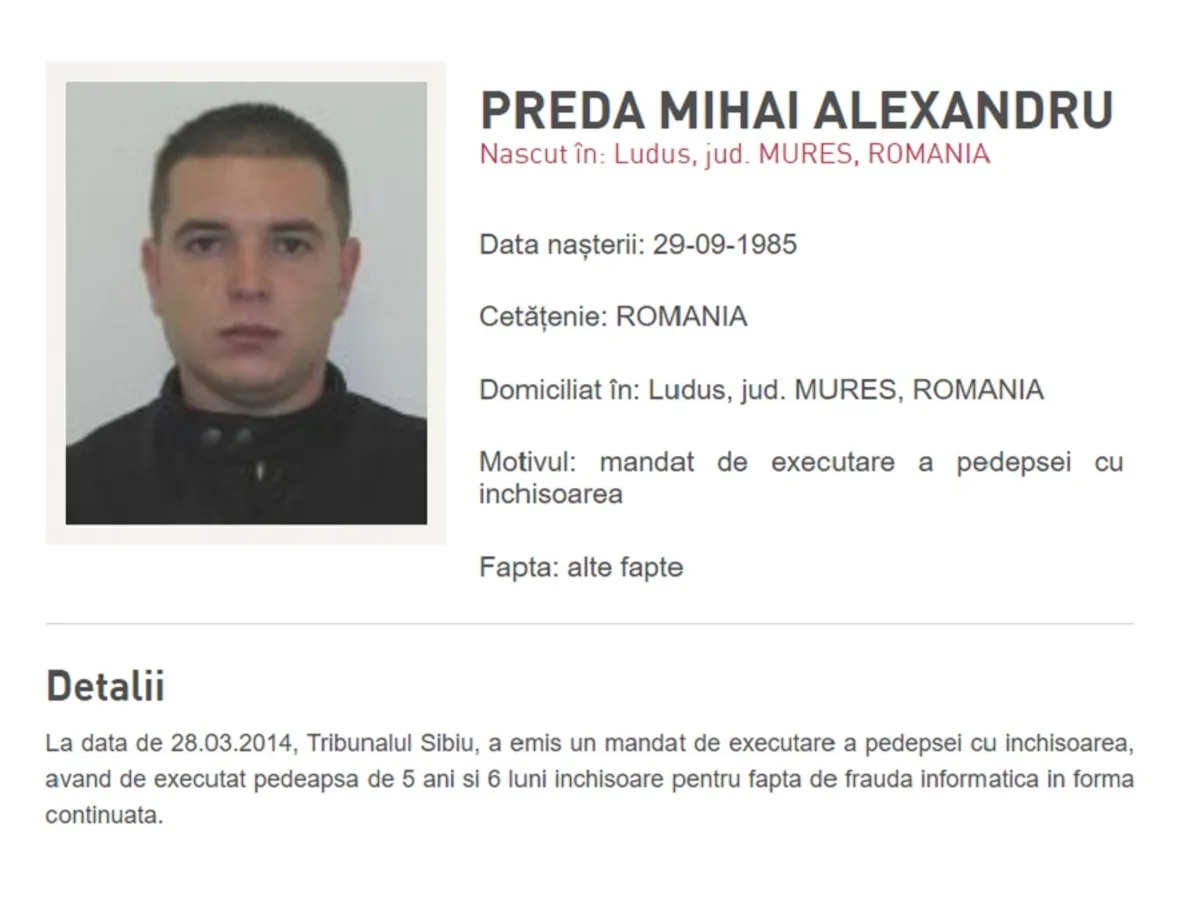 Mihai Preda, șeful interlopului oltean Rechinu, extrădat din Polonia și arestat în Mexic este căutat și în România Foto: polițiaromână.ro