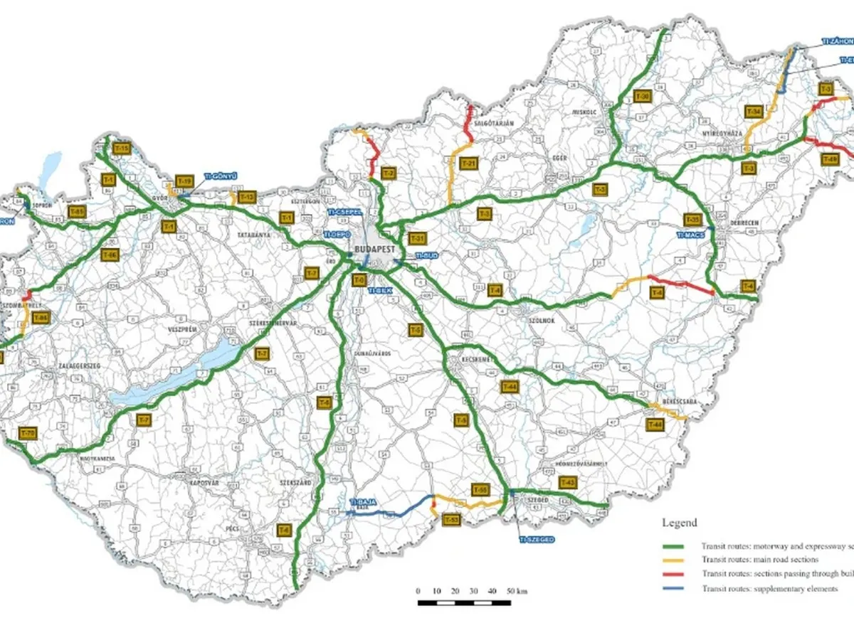 Harta drumurilor pe care camioanele pot tranzita Ungaria de la 1 ianuarie 2026. -Foto: untrr.ro