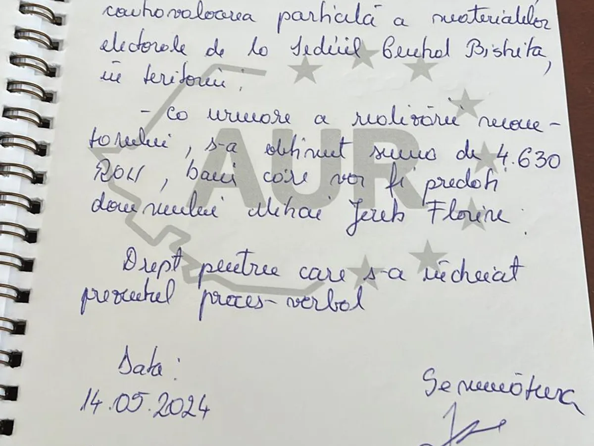 Încă un proces verbal semnat de Make, mâna dreaptă a lui Simion, prin care ia bani la sacoșă.