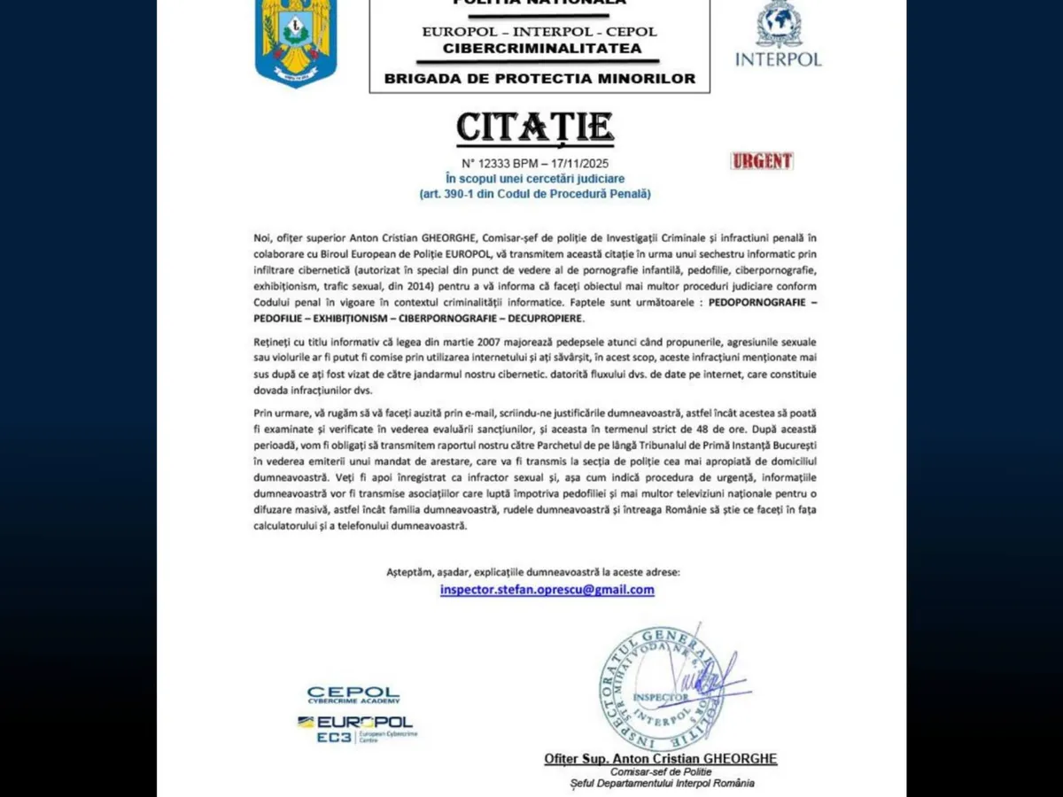 Citație falsă, escrocherie online - Foto: Facebook/Directoratul Național de Securitate Cibernetică - DNSC