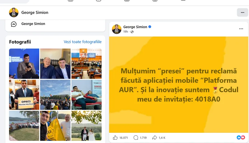 POstare Simion - Foto: FB / Simion