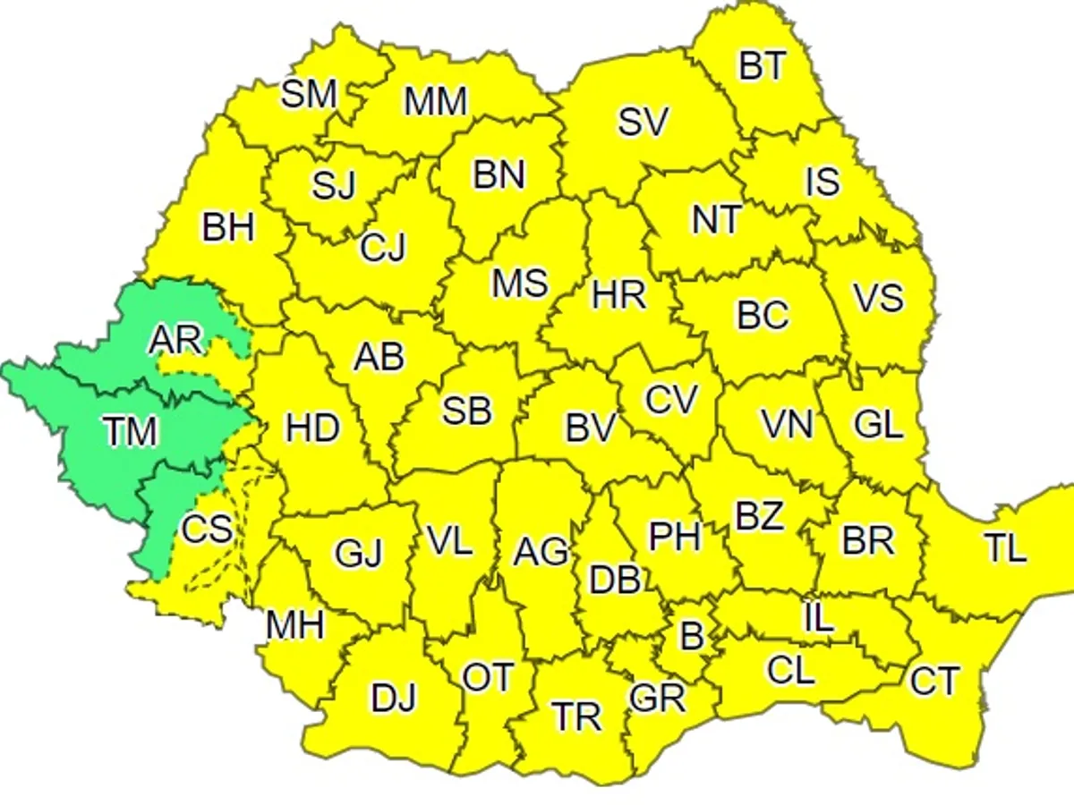Al doilea cod galben de ploi, valabil de mâine. Sursa: ANM