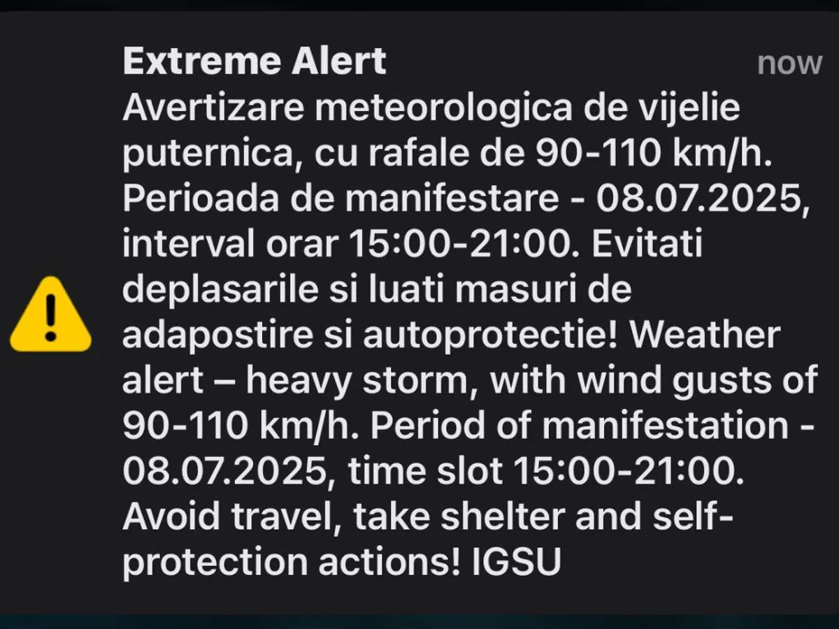 RO-ALERT în Cluj de furtuni puternice. Codul roșu vine cu rafale de vânt de 110 km/h - Foto: Screenshot