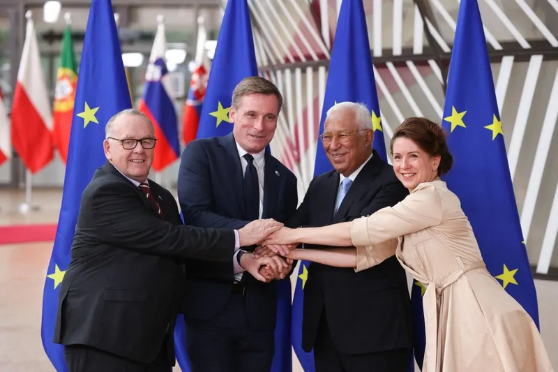 Preşedintele Consiliului Europepan, Antonio Costa, &icirc;şi uneşte forţele cu preşedinţii CESE, S&eacute;amus Boland, Oliver Ropke şi Kata Tutto - Foto: Profimedia Images