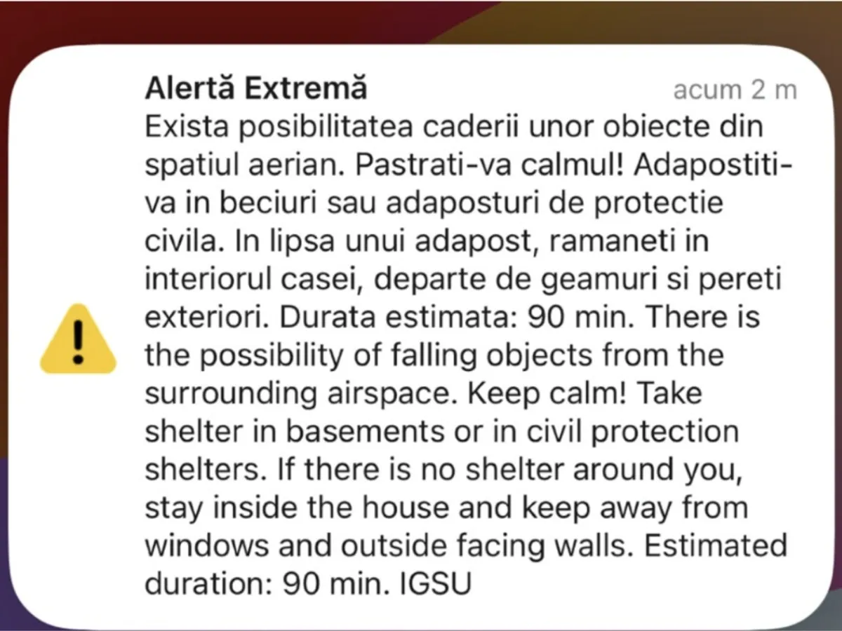 Alertă la Iași: populația, avertizată că pot cădea obiecte din spațiul aerian