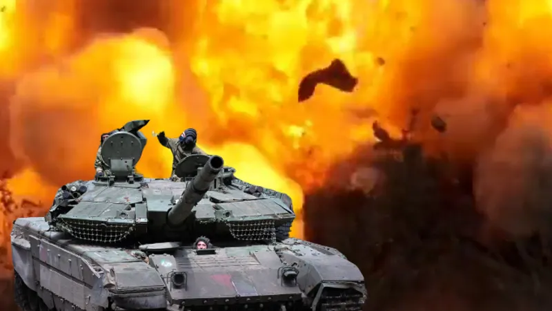 Momentul în care un T-90M rus de 5 mil. $ se sparge în bucăți, lovit de obuz cu uraniu sărăcit - Foto: Profimedia images