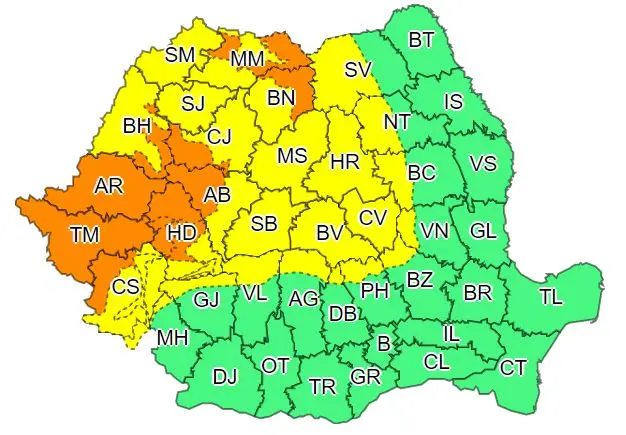 Cod portocaliu de ploi torenţiale, în 9 județe. / Foto: meteoromania.ro