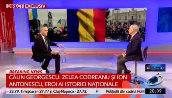 Călin Georgescu, „premierul AUR”, lăudându-i la Antena 3 pe Codreanu și Antonescu