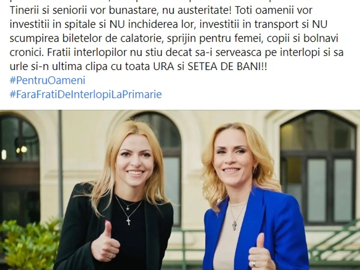 Mesaj despre o presupusă austeritate, al Gabrielei Firea.Sursa: Facebook Gabriela Firea