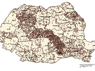 Harta cu cazurile de gripă în săptămâna 10 - 16 februarie. SURSA: CNSCBT