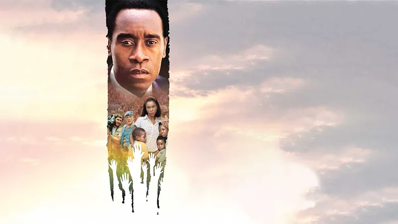 Afișul filmului „Hotel Rwanda“,
despre genocidul
împotriva tutsi și despre salvatorul Rusesabagina