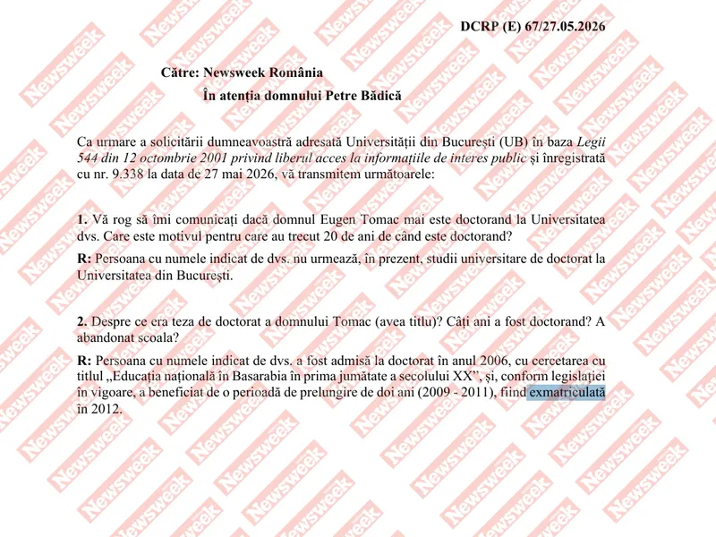 Răspunsul Universității București - Foto: Newsweek