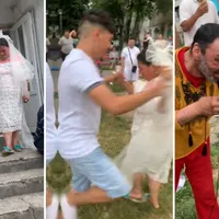 Nunta în fața blocului, la Vaslui: Mirii în șlapi, dănțuială în țărână și dedicații fără număr - Foto: vremeanoua.ro